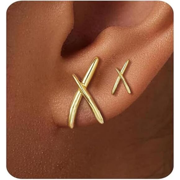 ✨ Gold Crisscross Earring Set | 16K Gold-Plated Dainty & Minimalist Earrings ✨ - Picture 1 of 5